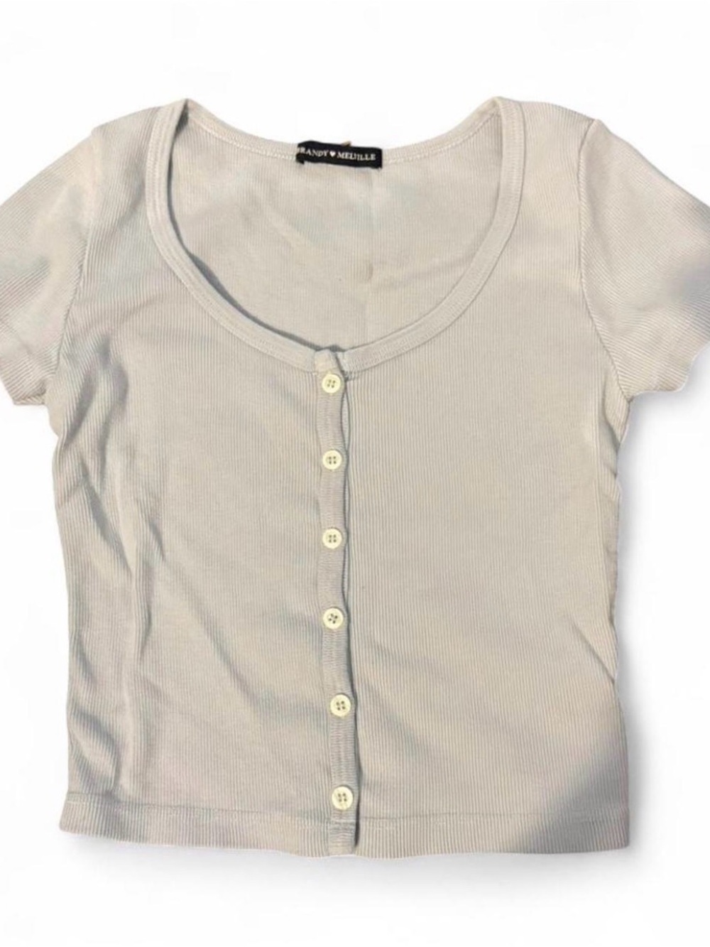 Brandy Melville Light Blue Ribbed Button-Front Scoop Crop Top